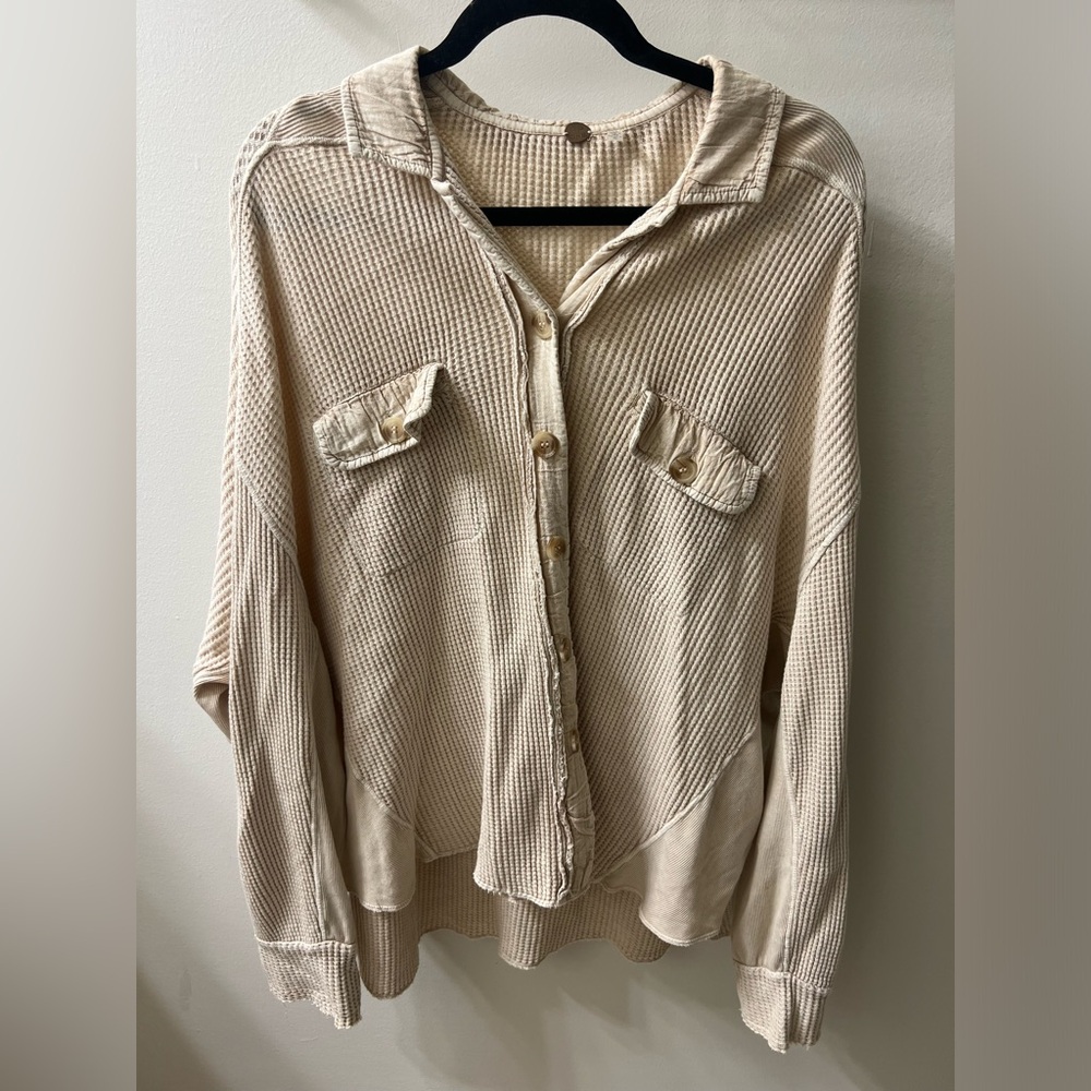 Free People Oversized Tan Button Up Size S